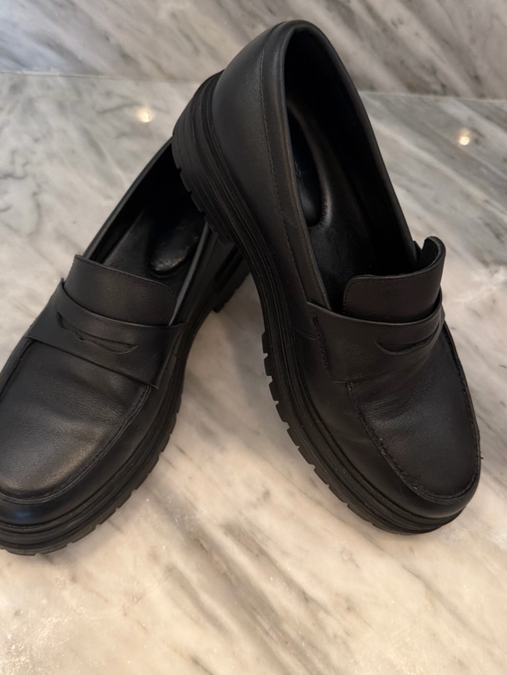 Quince Black Leather Chunky Penny Loafers